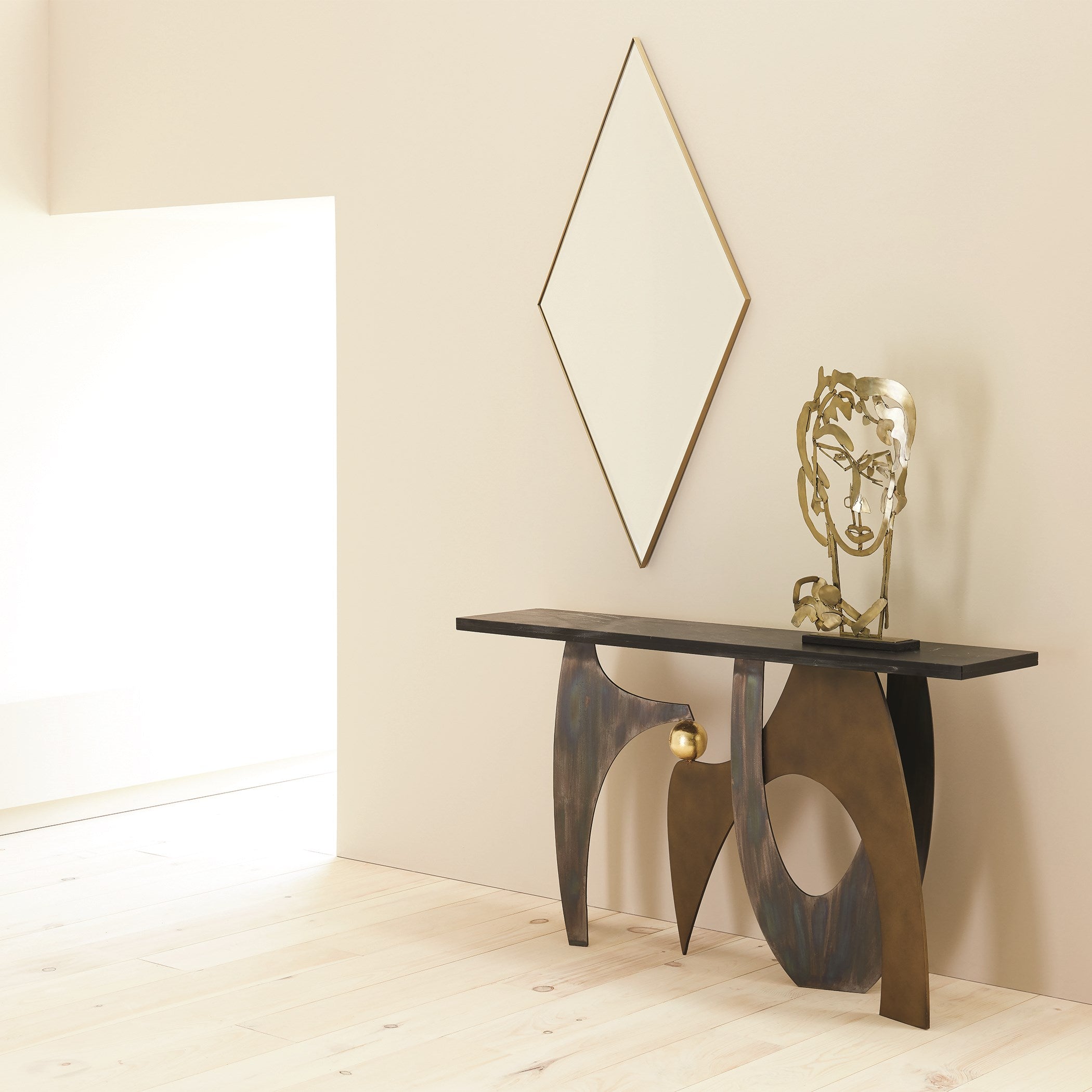 Global Views Elongated Diamond Mirror Brass