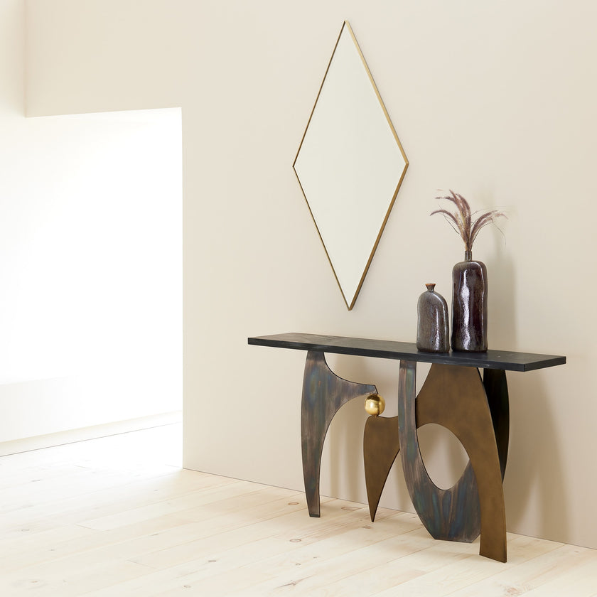 Global Views Elongated Diamond Mirror Brass