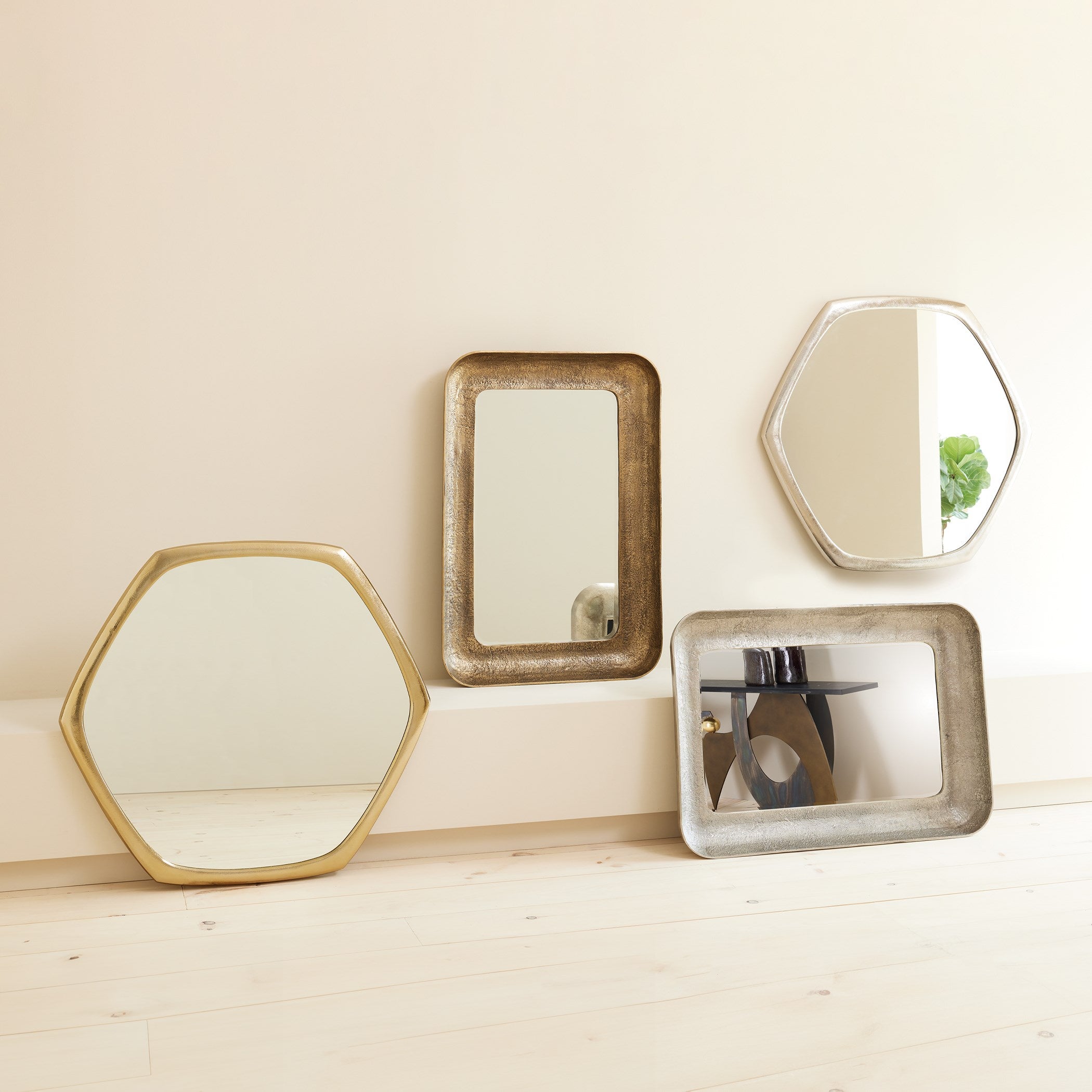 Global Views Hexagon Mirror-Gold