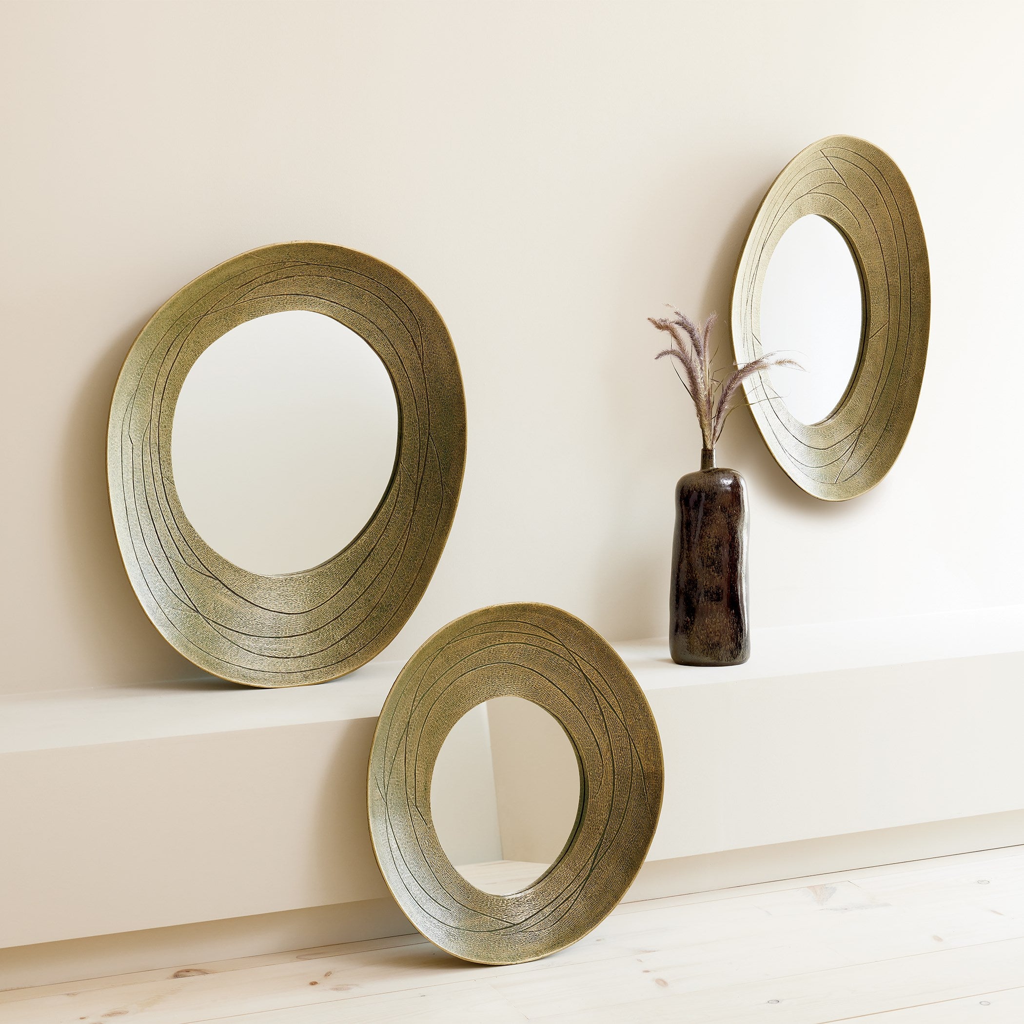 Global Views Saturn Mirror-Antique Gold-Med