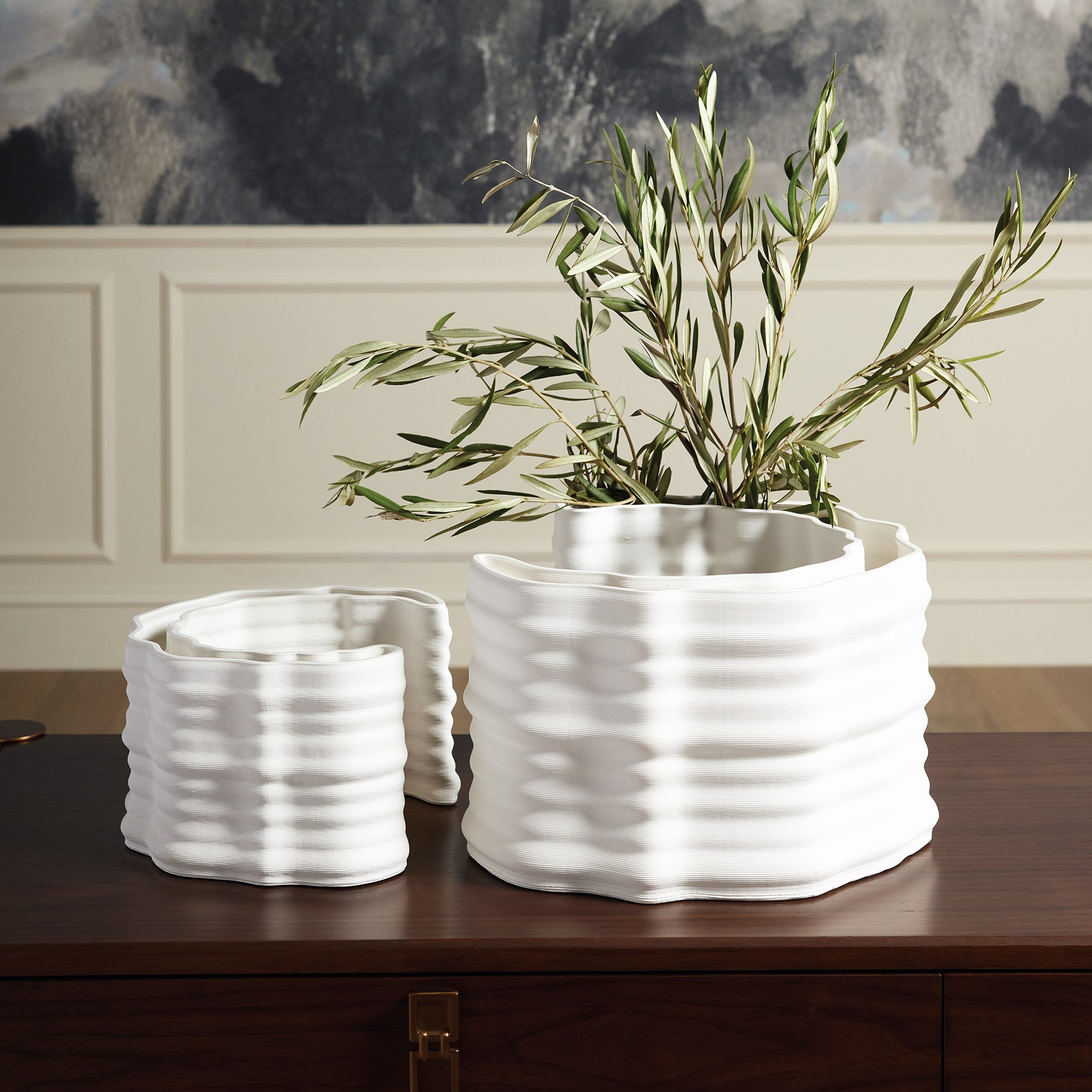 Global Views Crescent Printed Vase Matte White