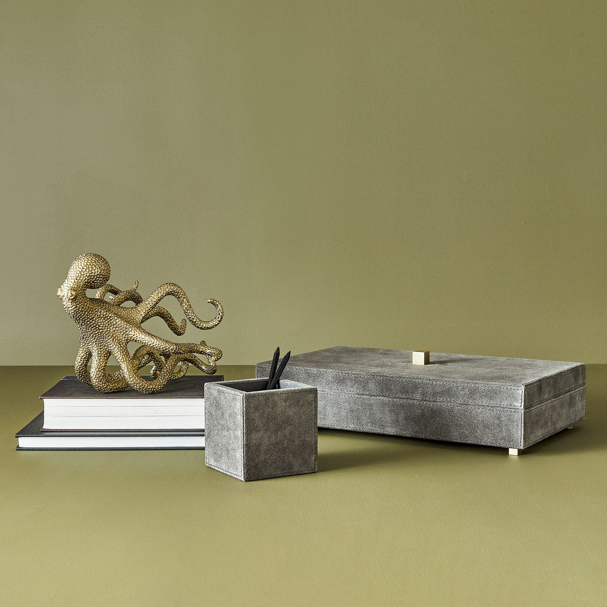 Global Views Posh Boxes and Tray Grey Suede