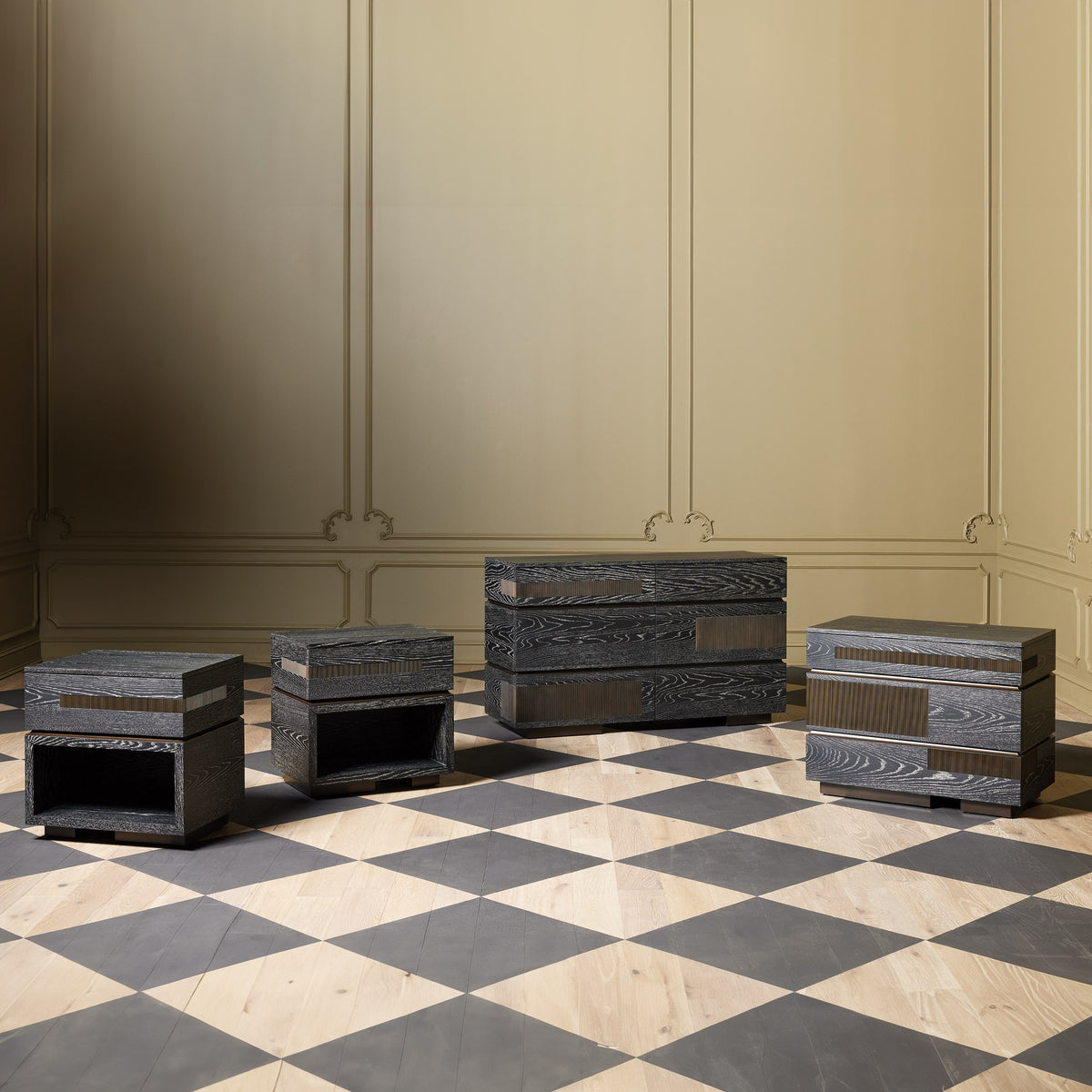 Global Views Brazil Bedside Chest-Right-Black Cerused Oak