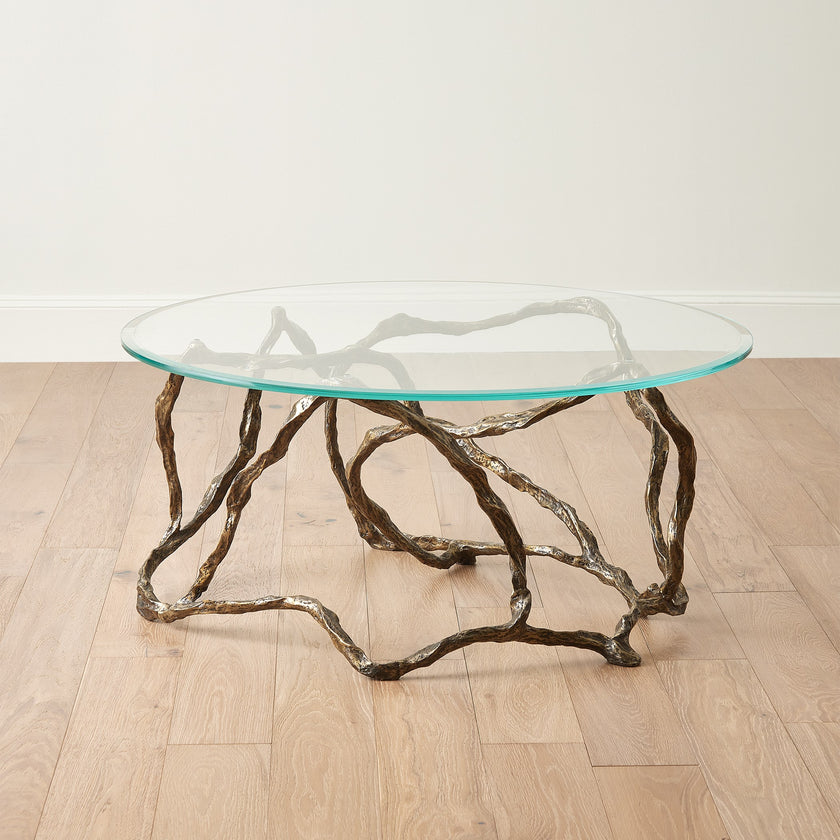 Global Views Twistwood Cocktail Table-Antique Brass