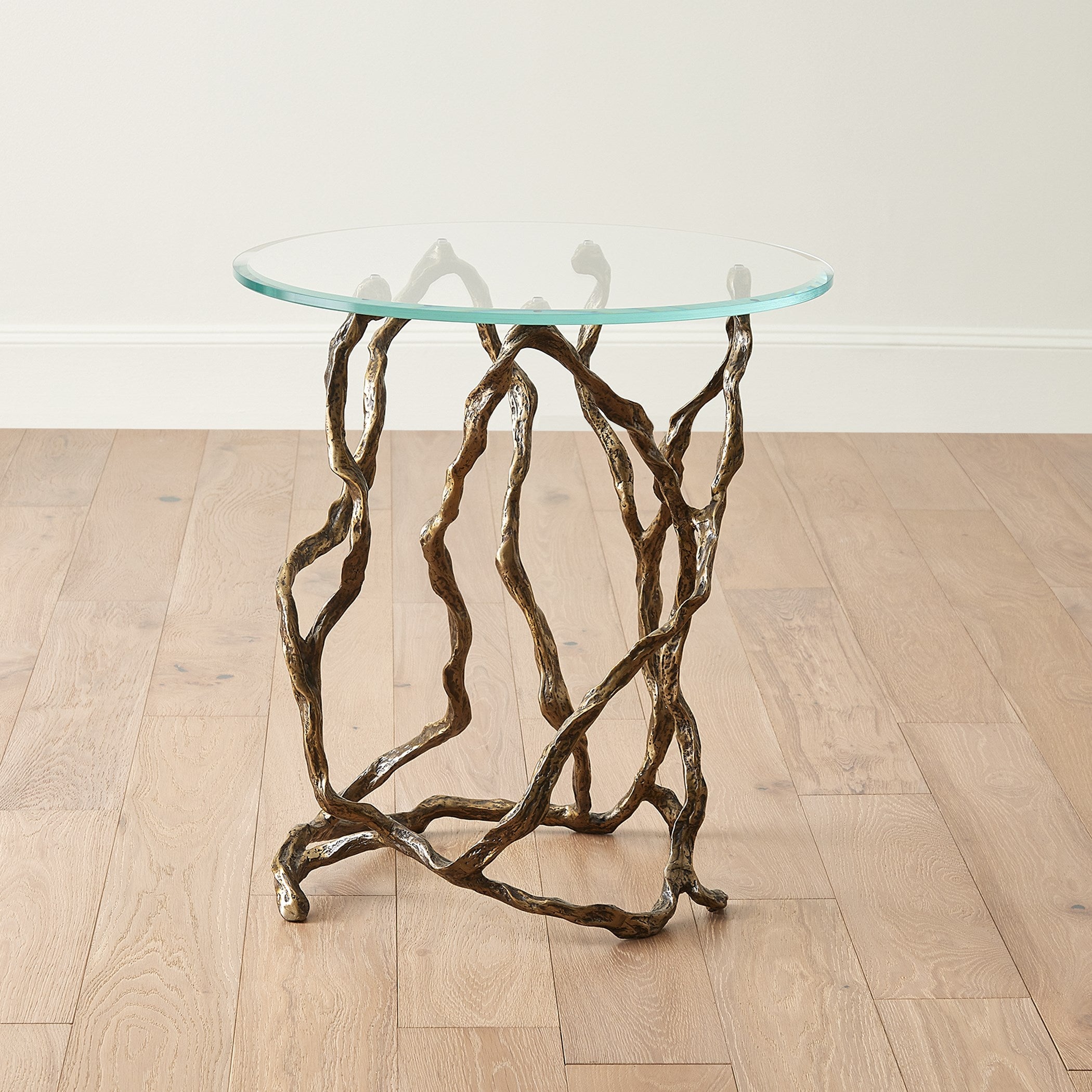 Global Views Twistwood Side Table-Antique Brass