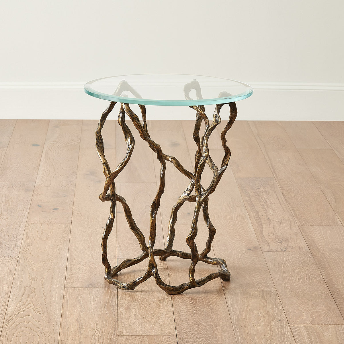 Global Views Twistwood Accent Table-Antique Brass