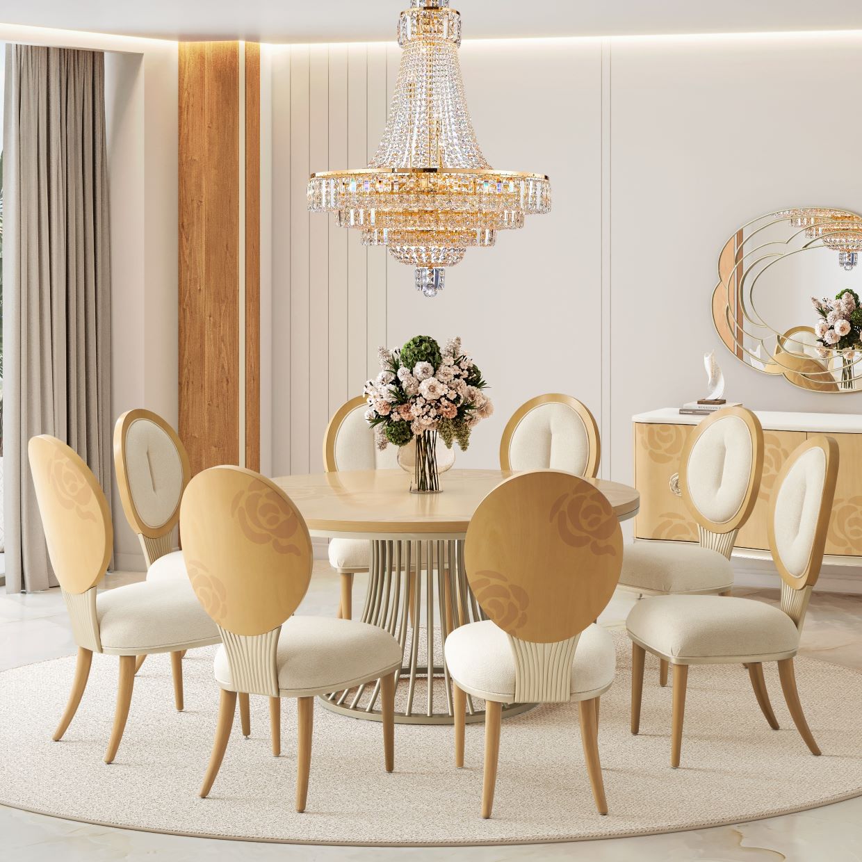 Michael Amini Camellia Field Caramel Round Dining Table