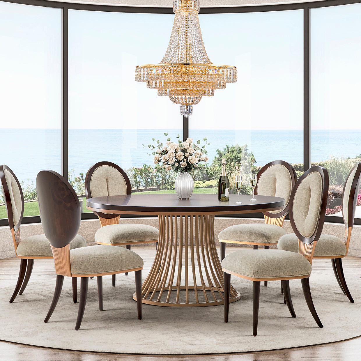 Michael Amini Camellia Field Caramel Round Dining Table