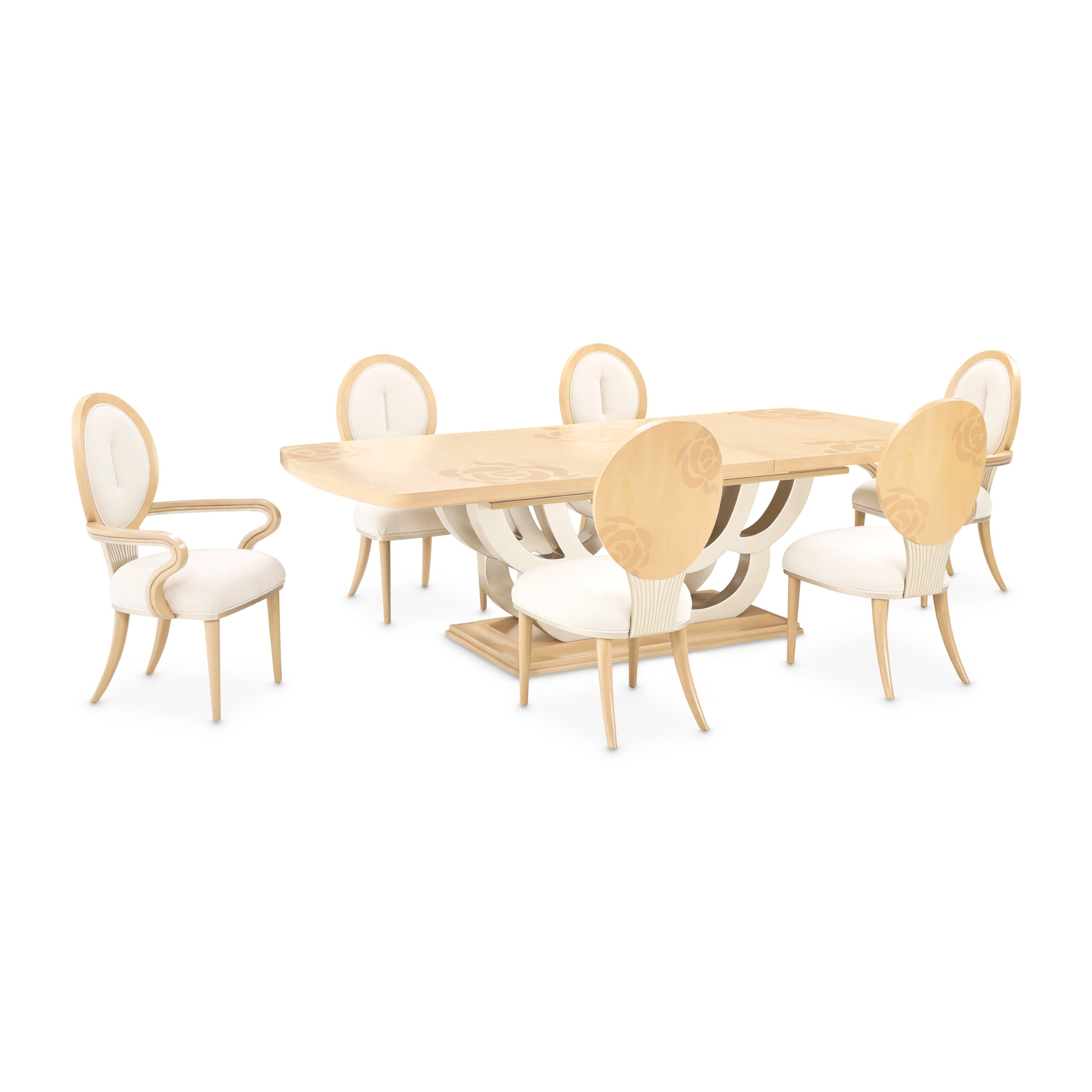 Michael Amini Camellia Field Rectangular Pedestal Dining Table - Caramel