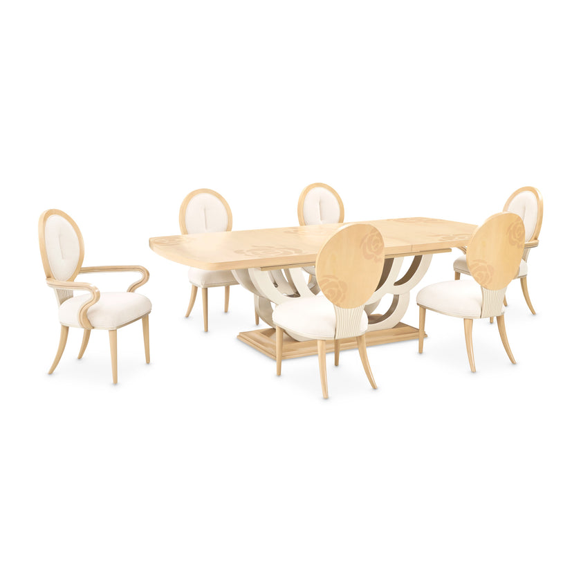Michael Amini Camellia Field Rectangular Pedestal Dining Table - Caramel