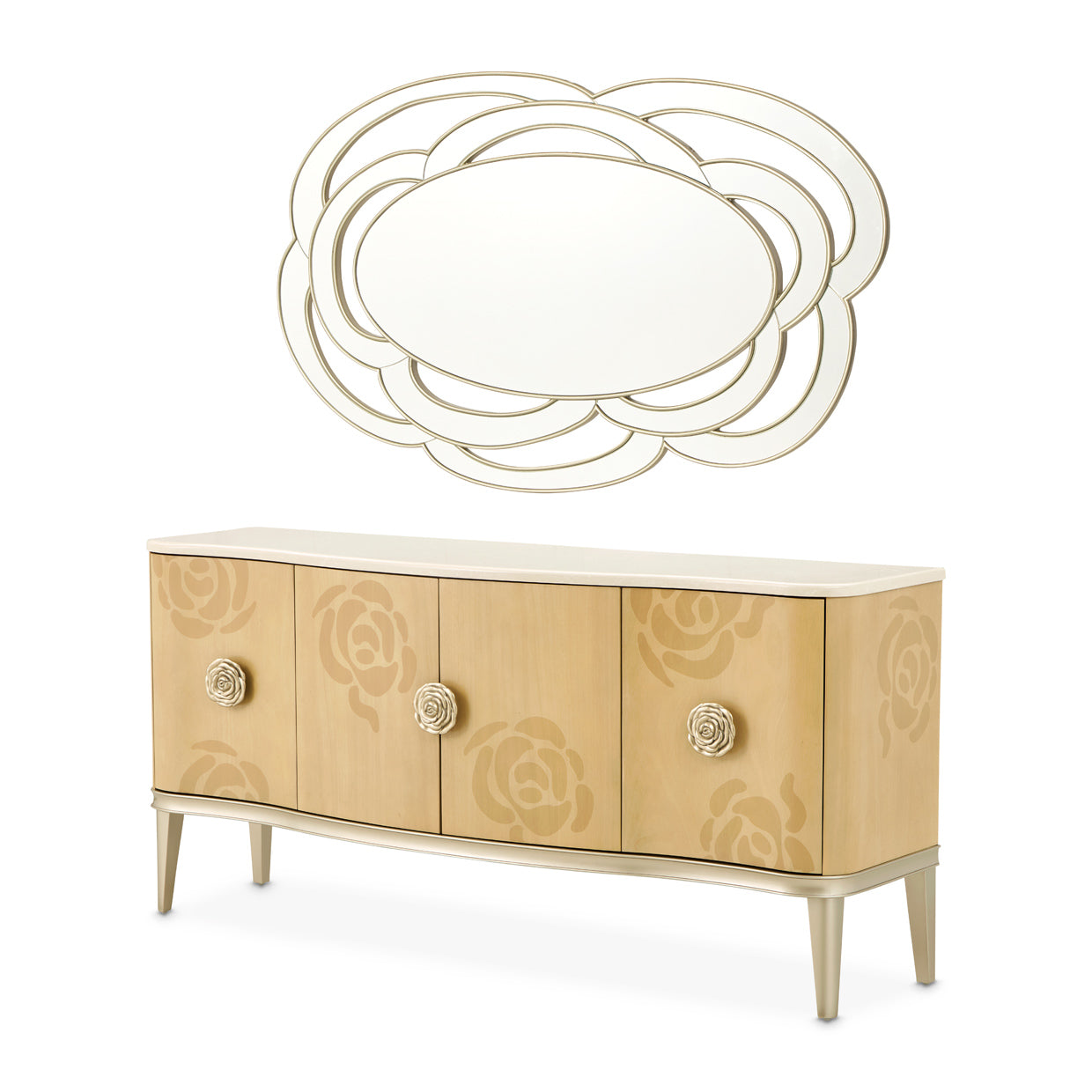 Michael Amini Camellia Field Caramel Sideboard & Mirror