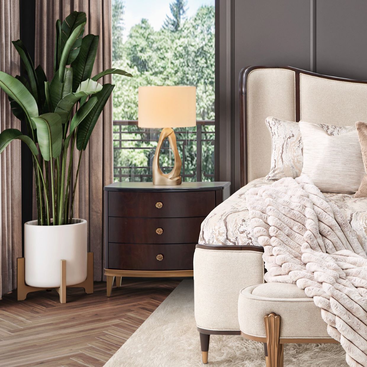 Michael Amini Camellia Field Caramel Nightstand