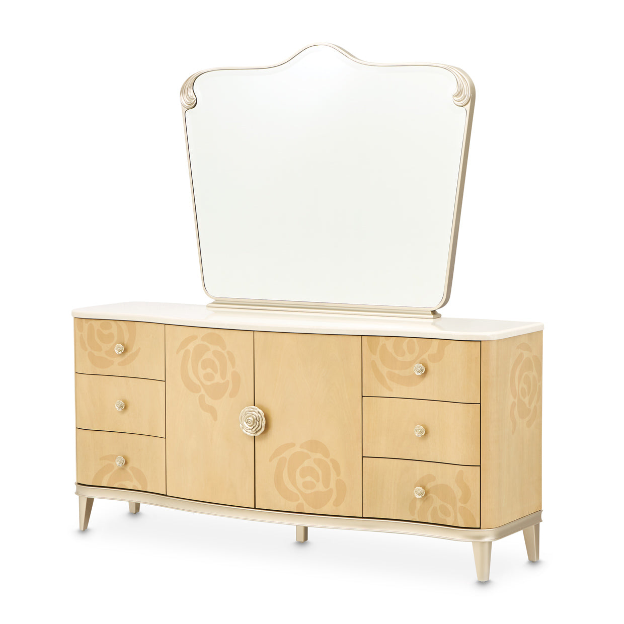 Michael Amini Camellia Field Caramel Dresser w Mirror
