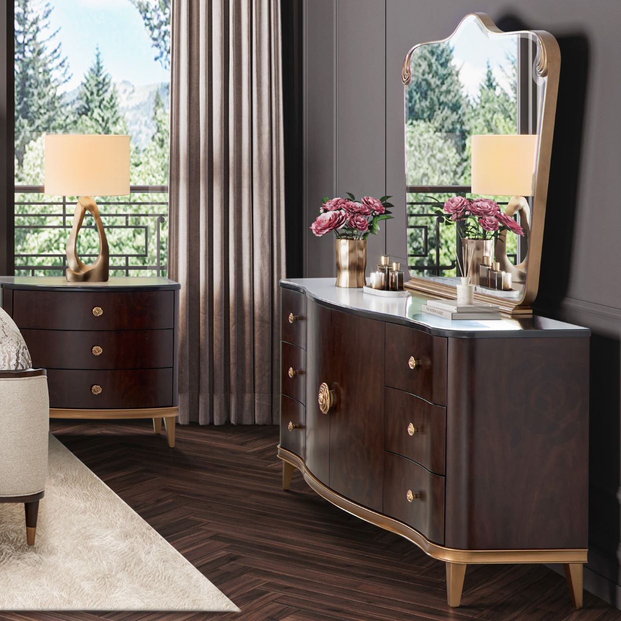 Michael Amini Camellia Field Caramel Dresser