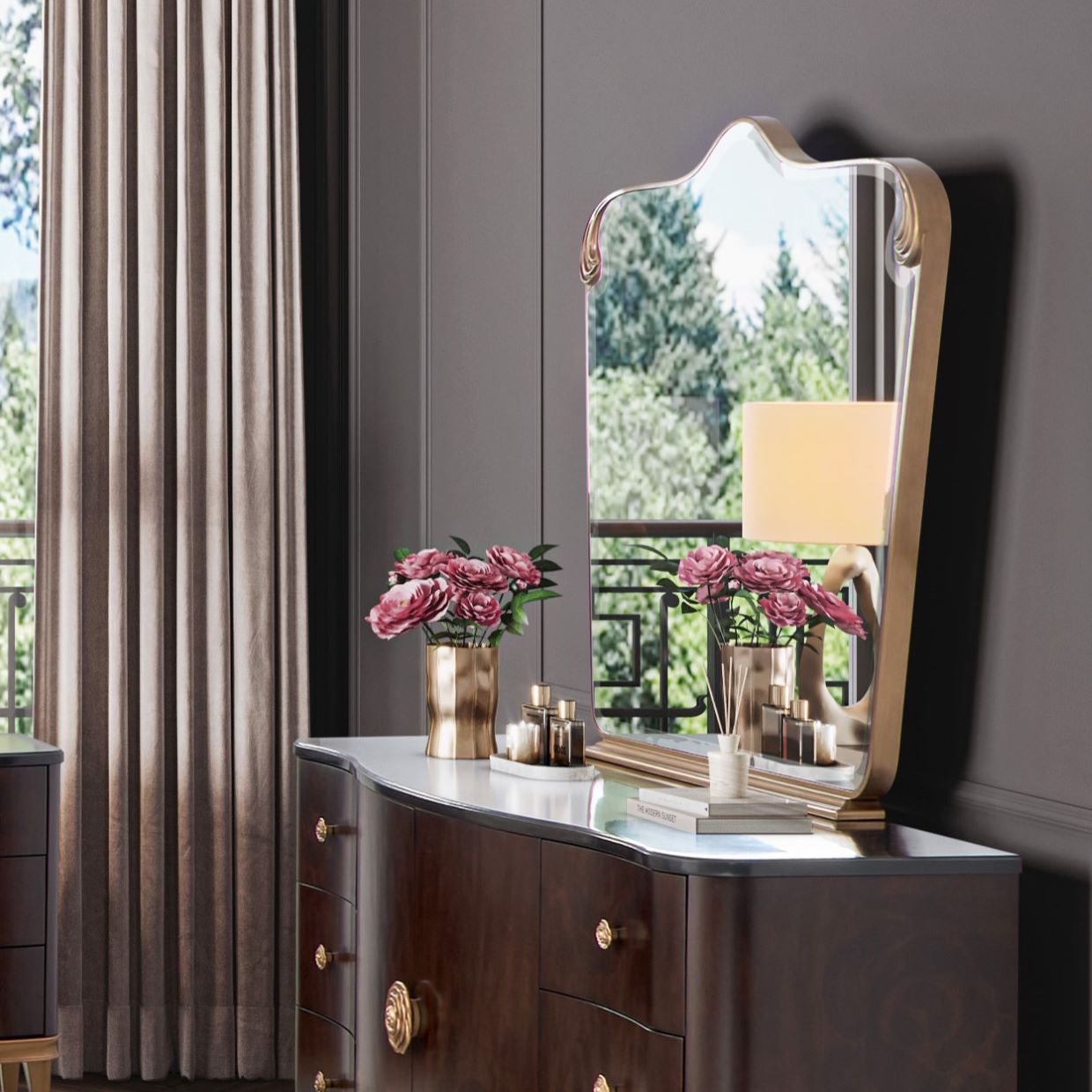Michael Amini Camellia Field Caramel Dresser Mirror