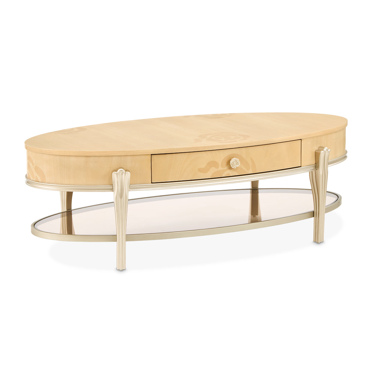 Michael Amini Camellia Field Caramel Oval Cocktail Table