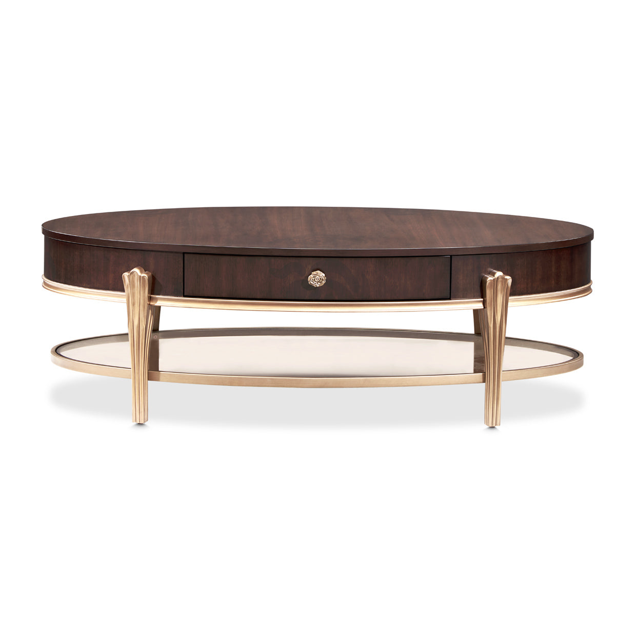 Michael Amini Camellia Field Caramel Oval Cocktail Table