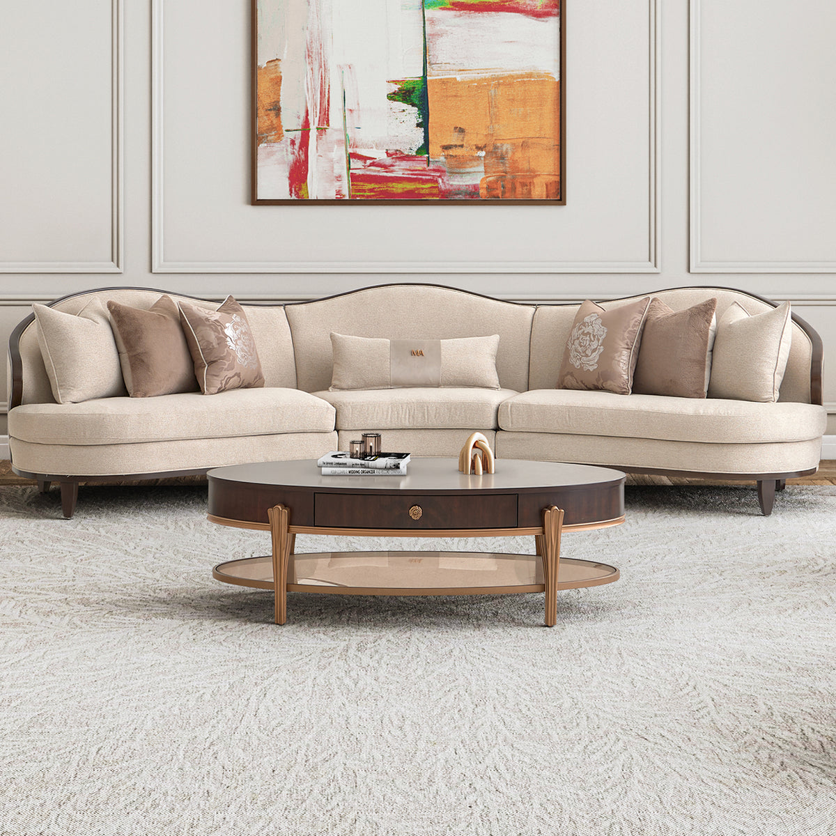 Michael Amini Camellia Field Caramel Oval Cocktail Table