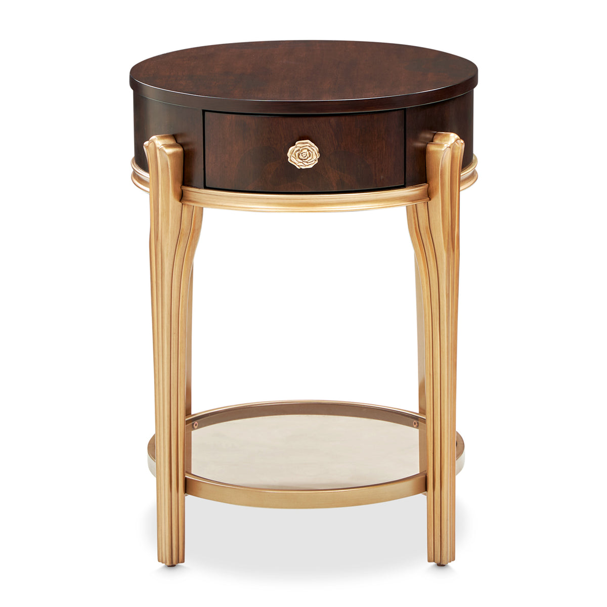 Michael Amini Camellia Field Caramel Round End Table w Drawer