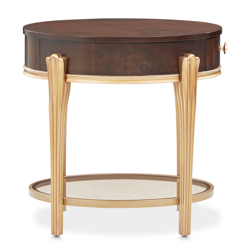 Michael Amini Camellia Field Caramel Round End Table w Drawer