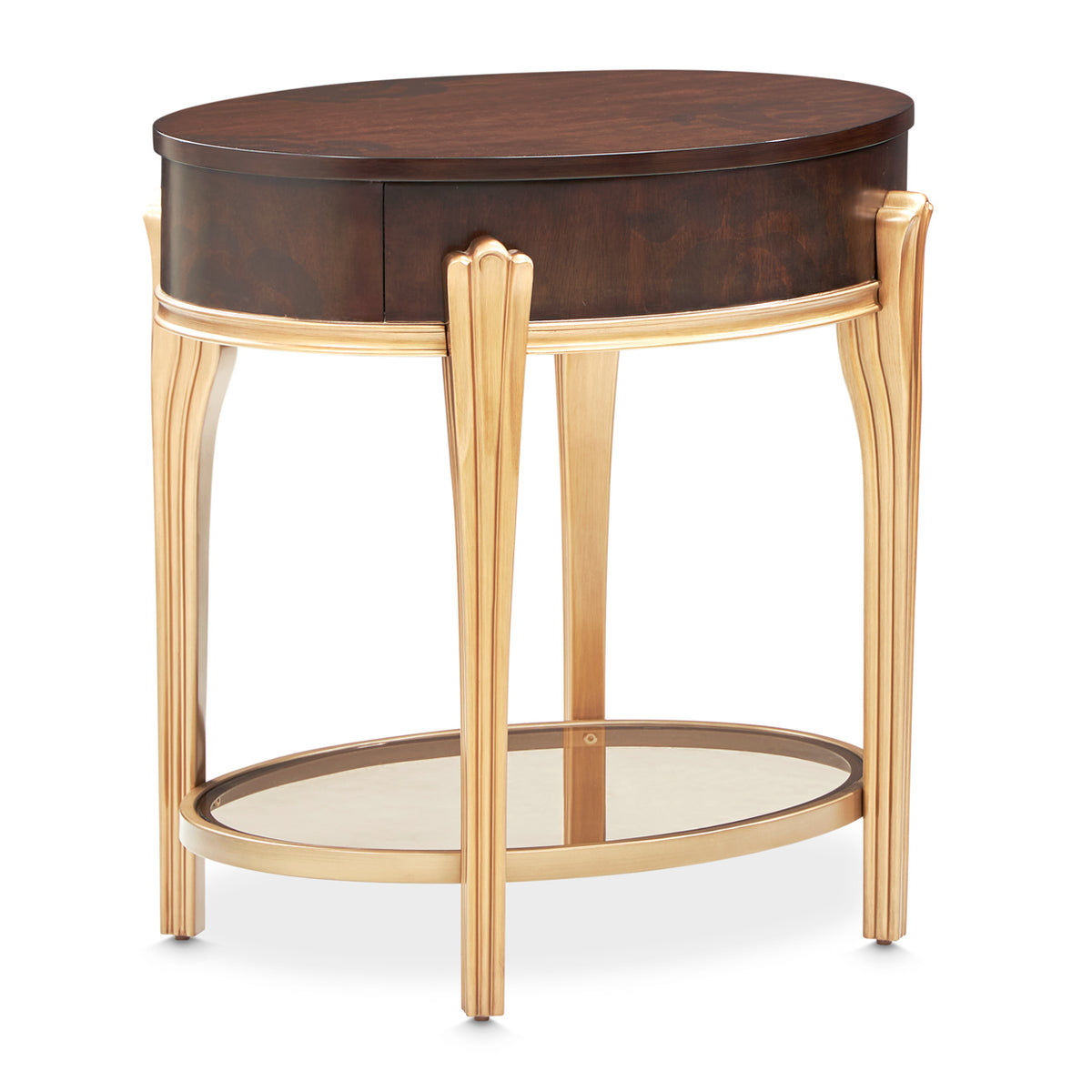 Michael Amini Camellia Field Caramel Round End Table w Drawer