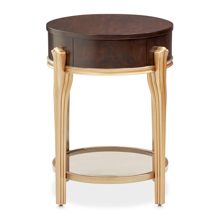 Michael Amini Camellia Field Caramel Round End Table w Drawer