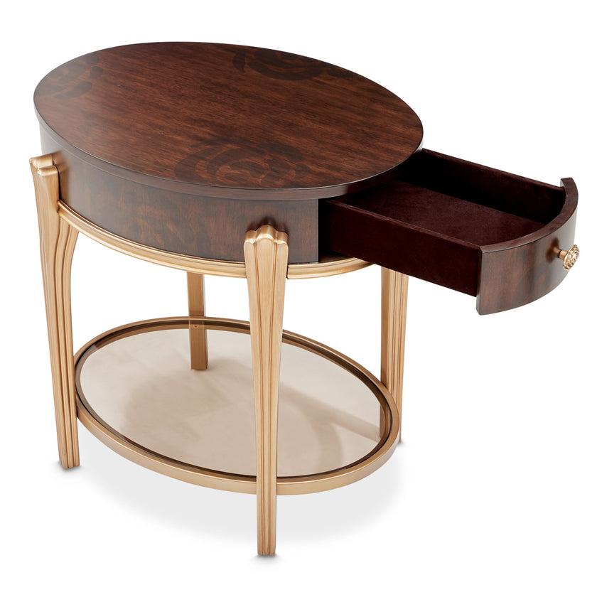 Michael Amini Camellia Field Caramel Round End Table w Drawer