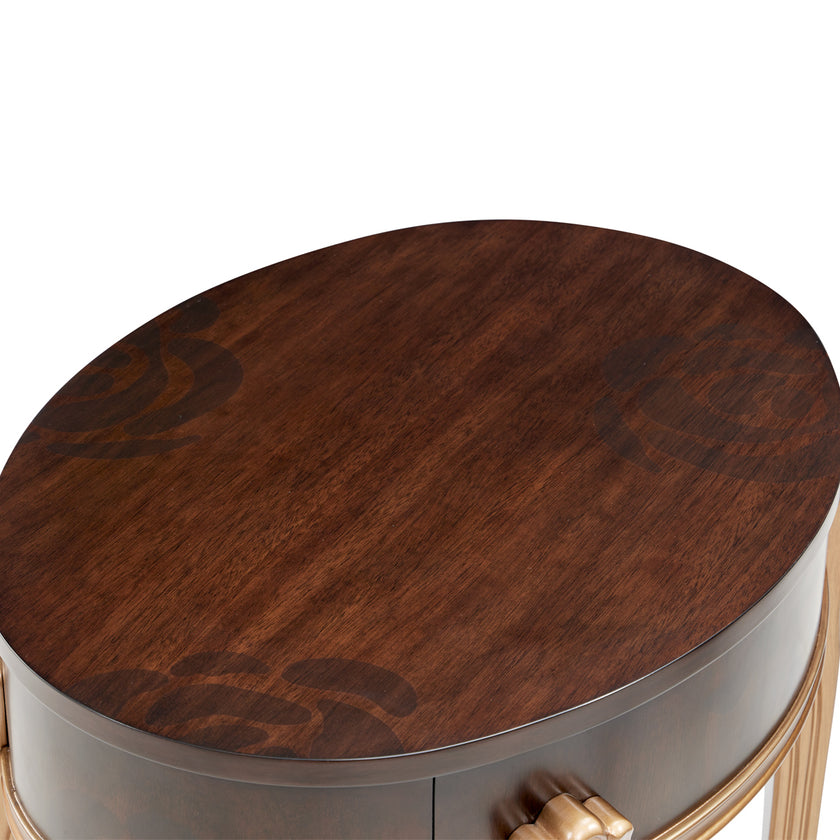Michael Amini Camellia Field Caramel Round End Table w Drawer
