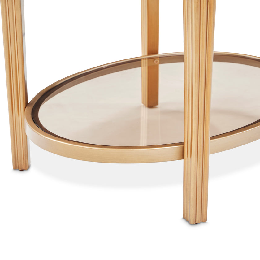 Michael Amini Camellia Field Caramel Round End Table w Drawer