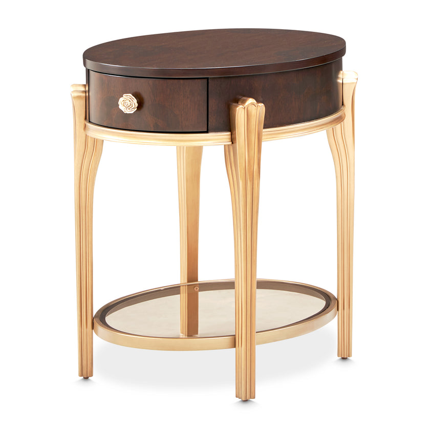 Michael Amini Camellia Field Caramel Round End Table w Drawer