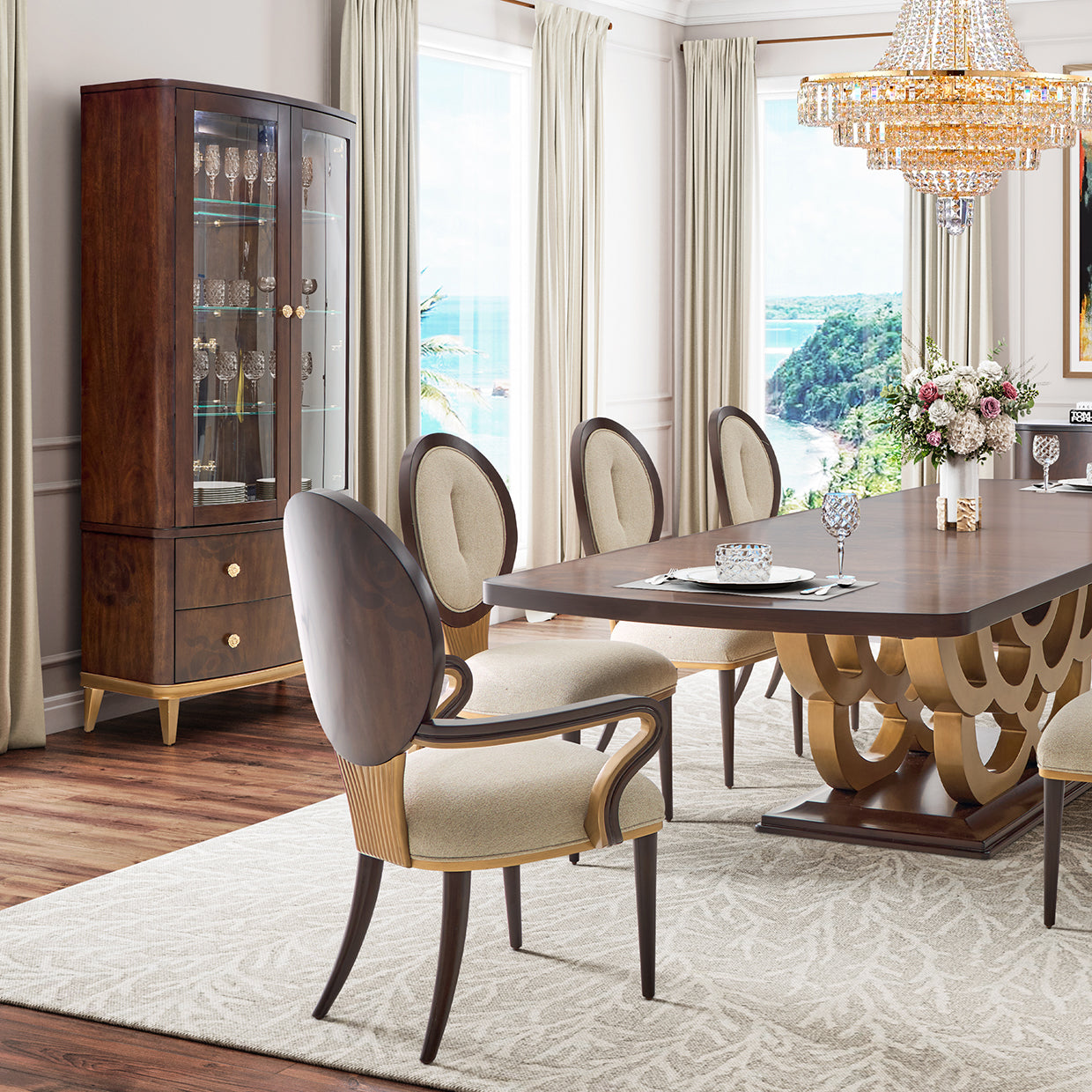 Michael Amini Camellia Field Caramel Display Cabinet