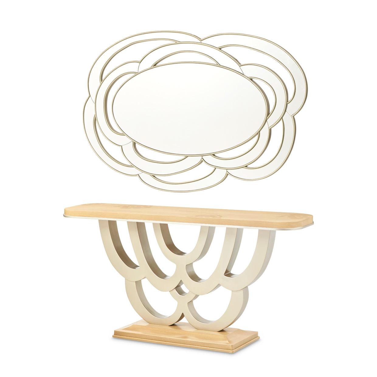 Michael Amini Camellia Field Caramel Console Table w Mirror