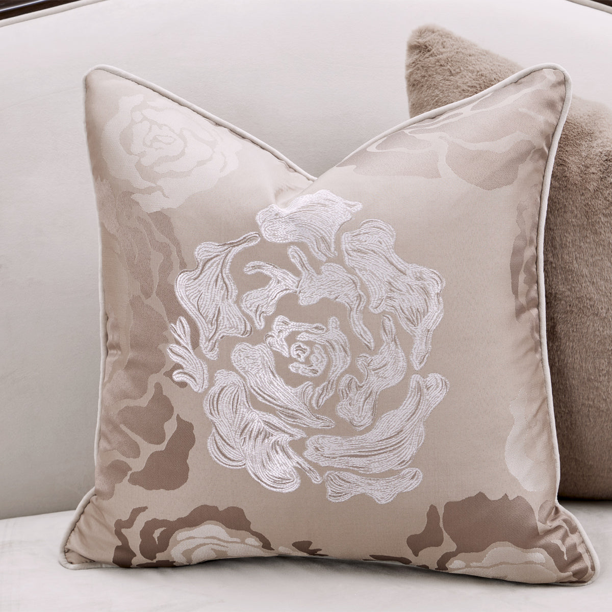 Michael Amini Camellia Field Caramel Asymmetrical Sofa Cornsilk Caramel