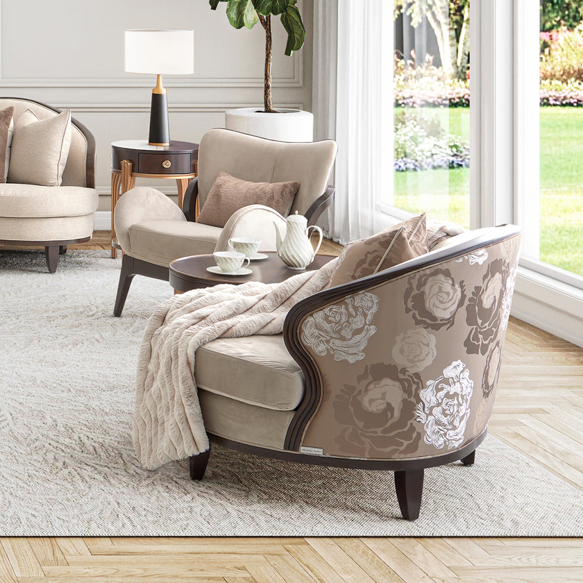 Michael Amini Camellia Field Caramel Matching Chair Cornsilk Caramel