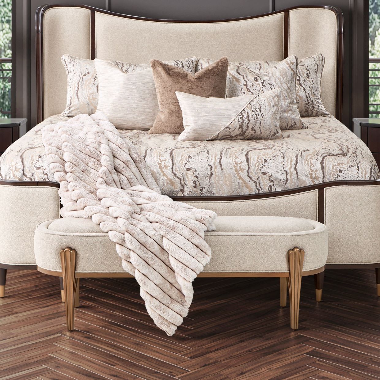 Michael Amini Camellia Field Caramel Accent Bench
