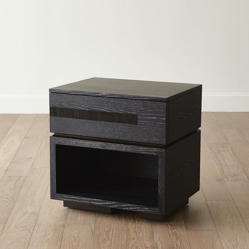 Global Views Brazil Bedside Chest-Left-Black Cerused Oak