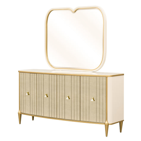 Michael Amini Scotts Square Sideboard with Mirror - Light Champagne
