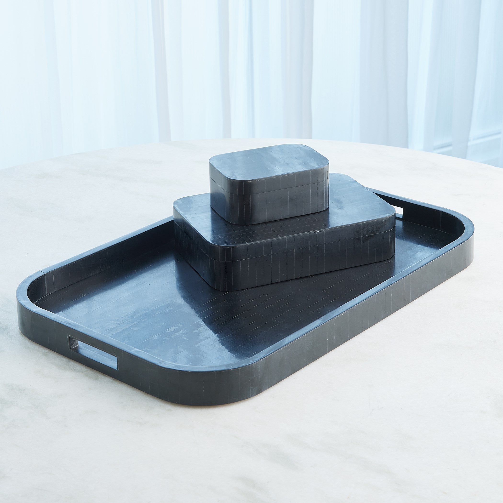 Global Views Super Ellipse Boxes and Tray Black