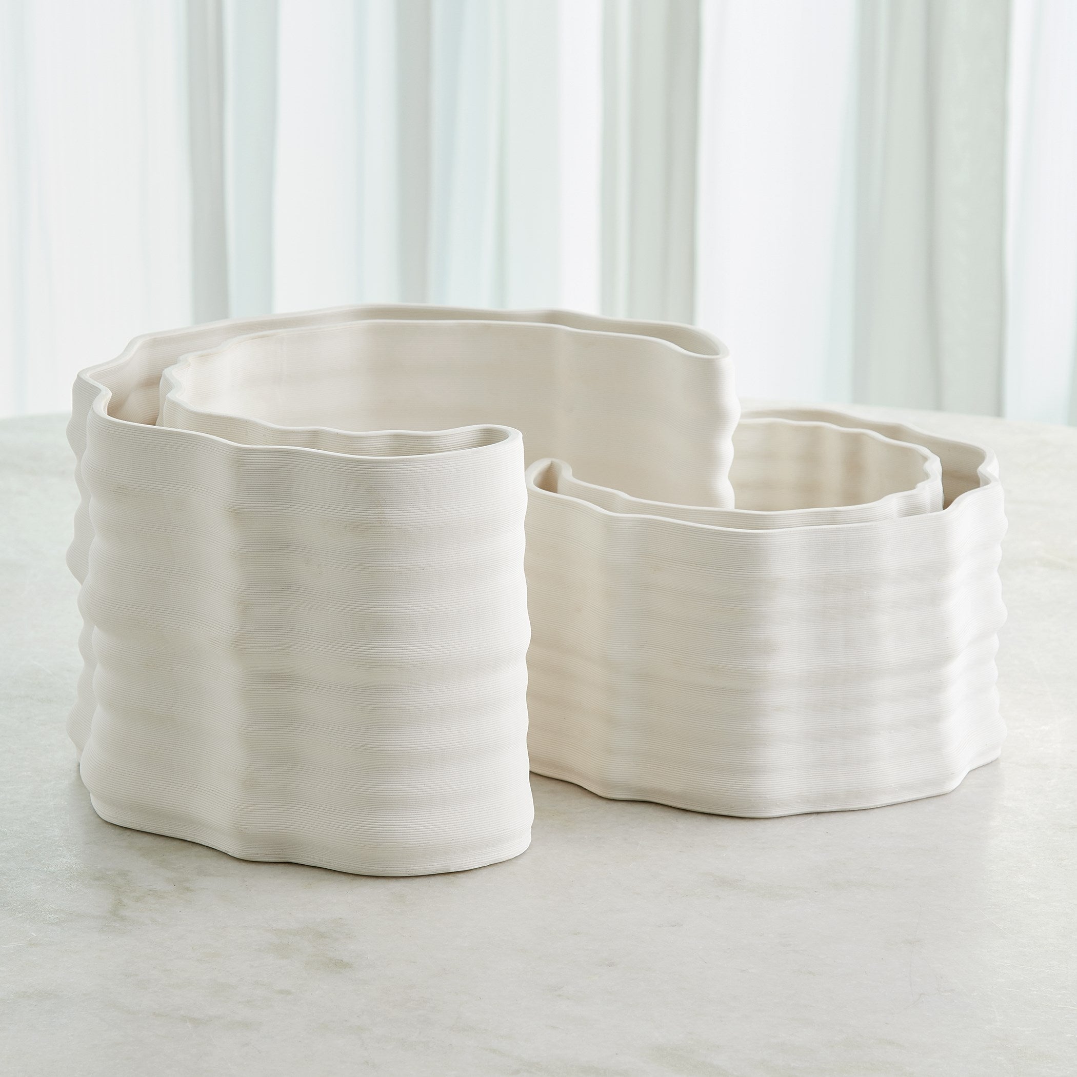 Global Views Crescent Printed Vase Matte White