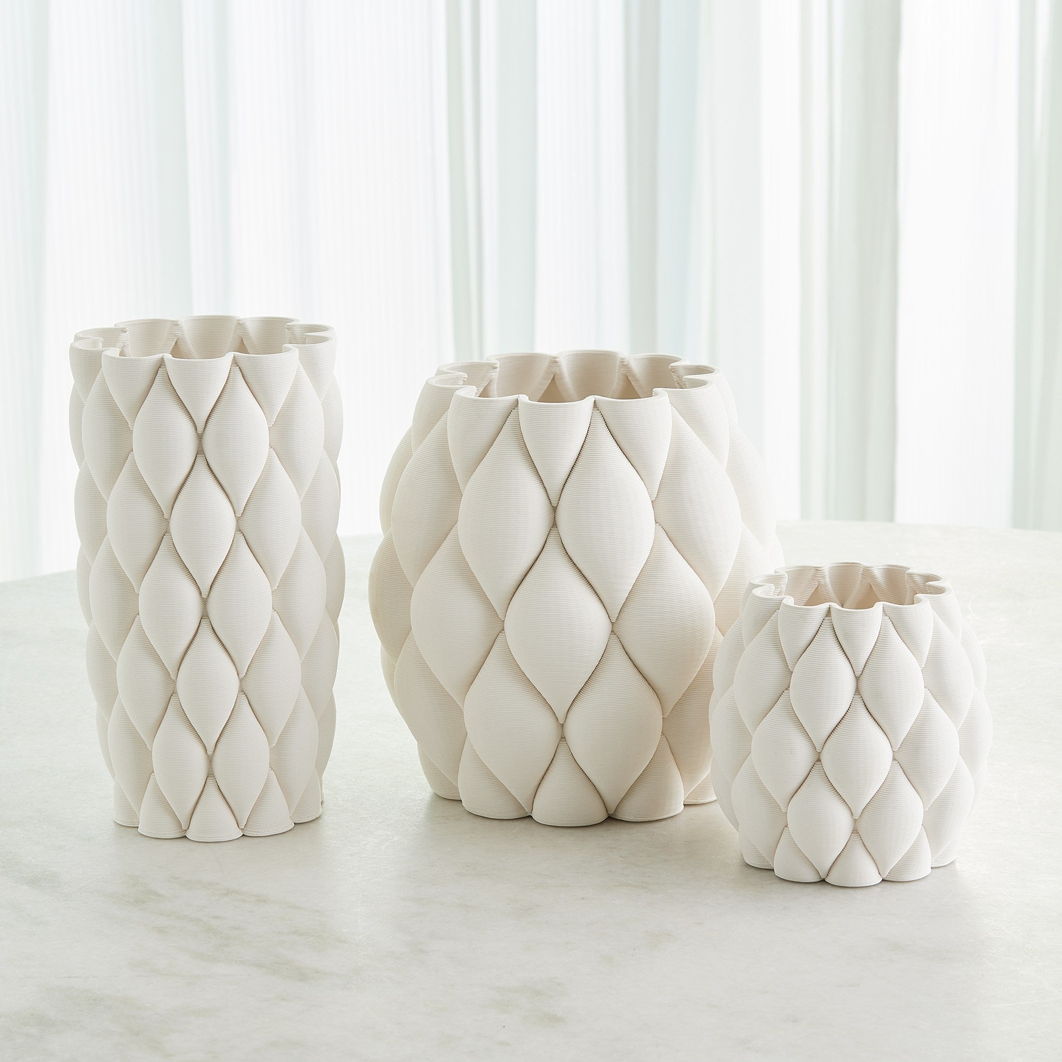 Global Views Pillowed Printed Cylinder Vase Matte White