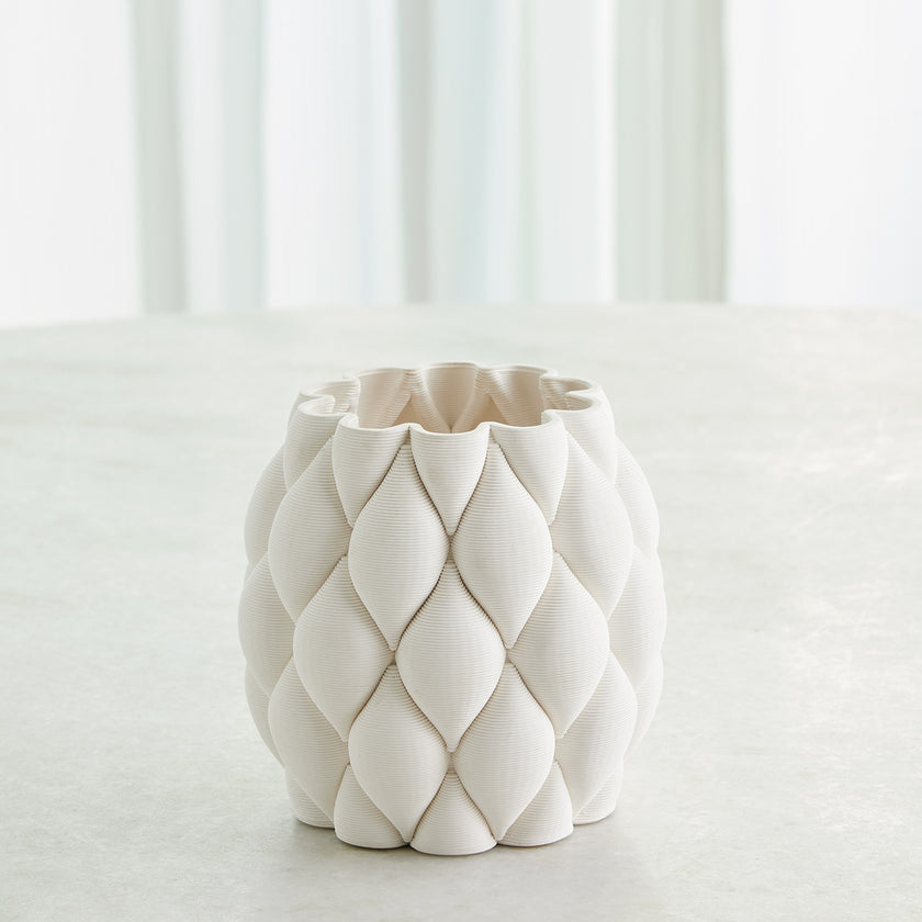 Global Views Pillowed Printed Cylinder Vase Matte White