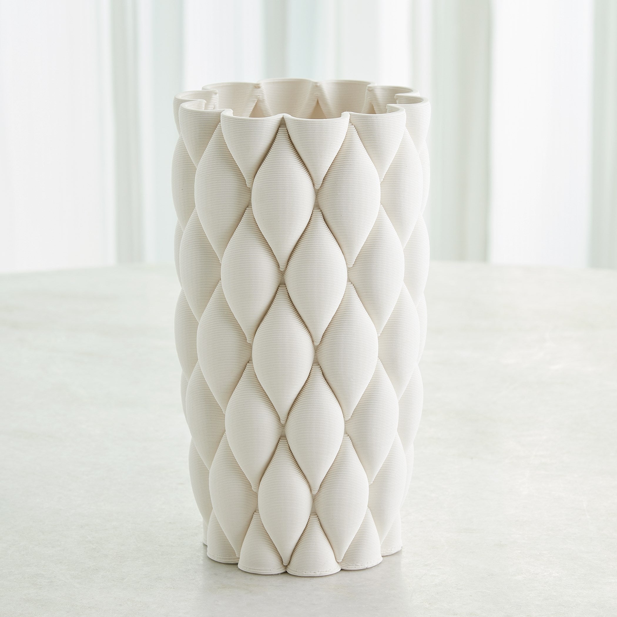 Global Views Pillowed Printed Cylinder Vase Matte White