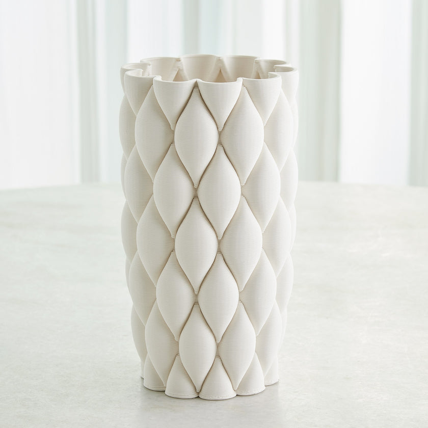 Global Views Pillowed Printed Cylinder Vase Matte White