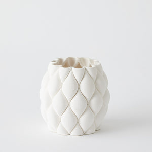Global Views Pillowed Printed Cylinder Vase Matte White