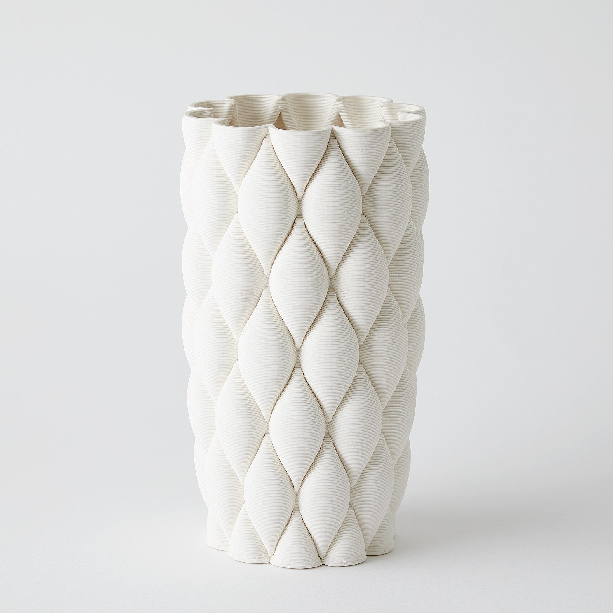 Global Views Pillowed Printed Cylinder Vase Matte White