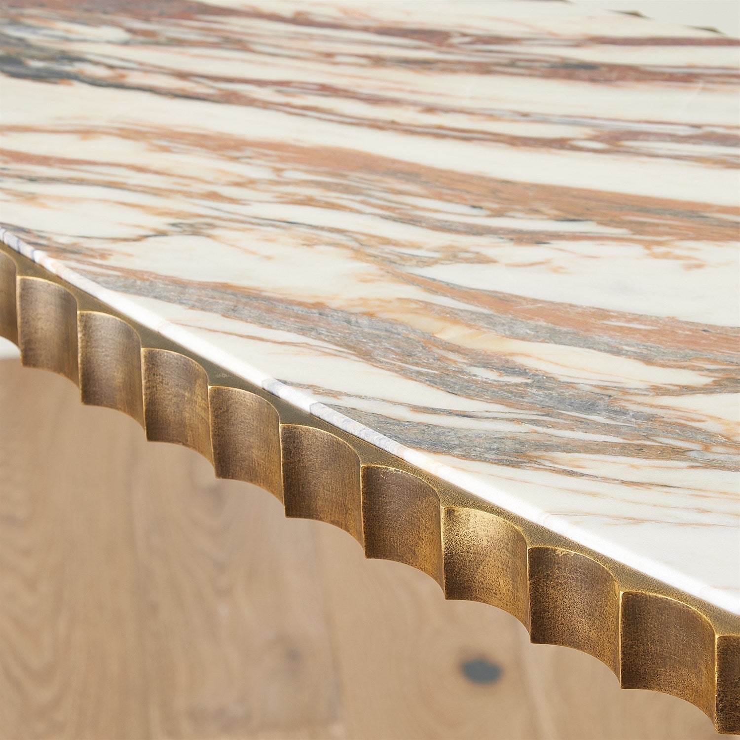 Global Views Vintage Brass Calacatta Gold Marble Liberty Console