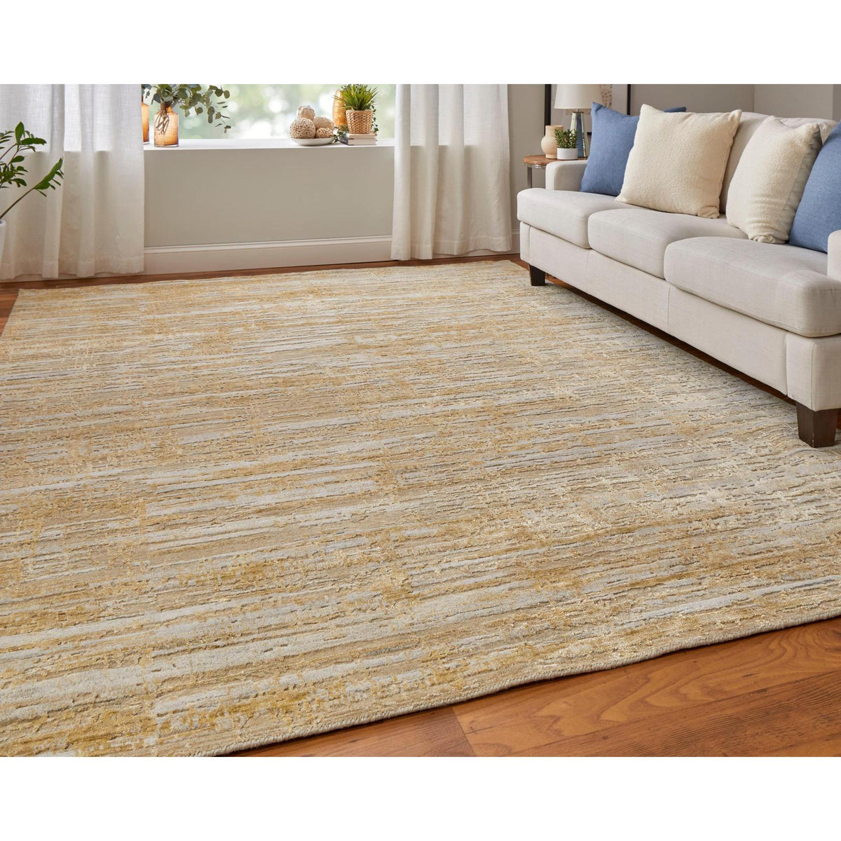 Feizy Eastfield 69FQF Modern Abstract Rug in Yellow/Ivory/Gold