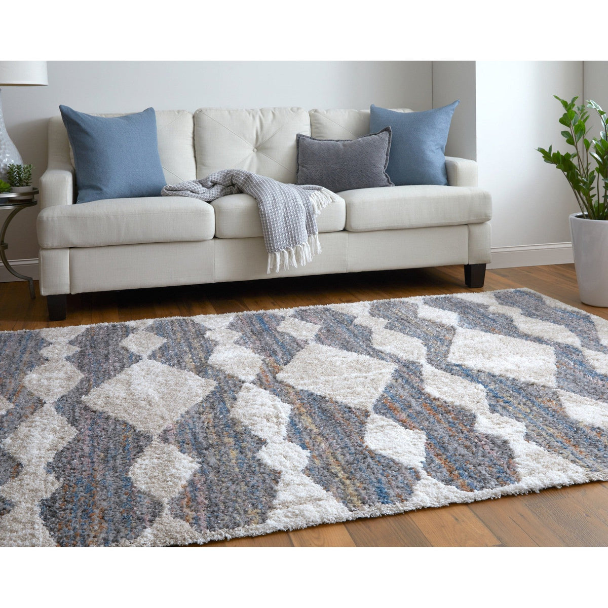 Feizy Mynka 39IFF Transitional Diamond in Tan/Ivory/Blue