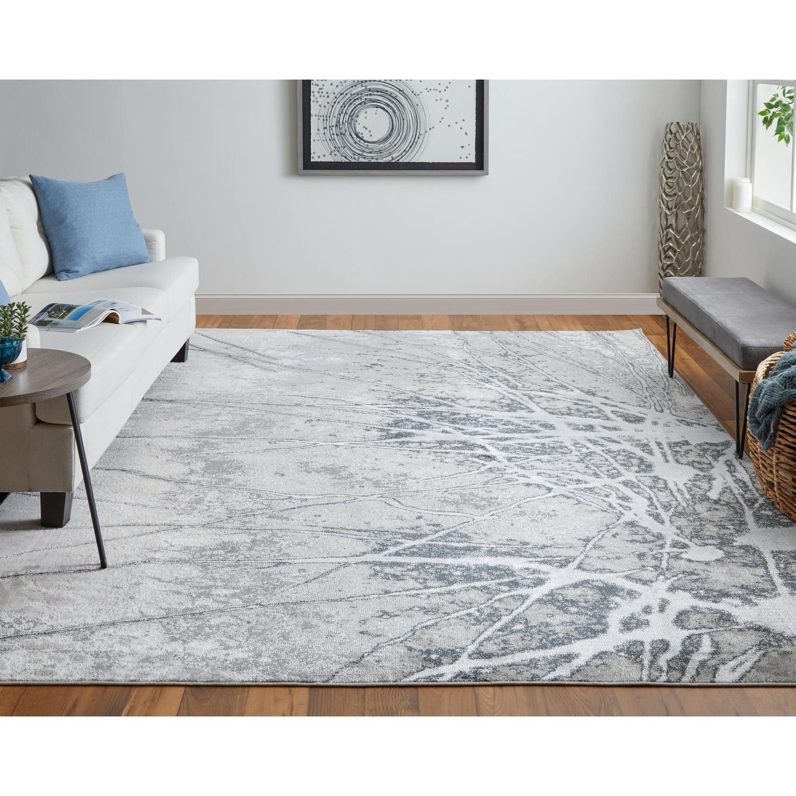 Feizy Astra 39L5F Transitional Abstract Rug in Gray/Silver/Ivory