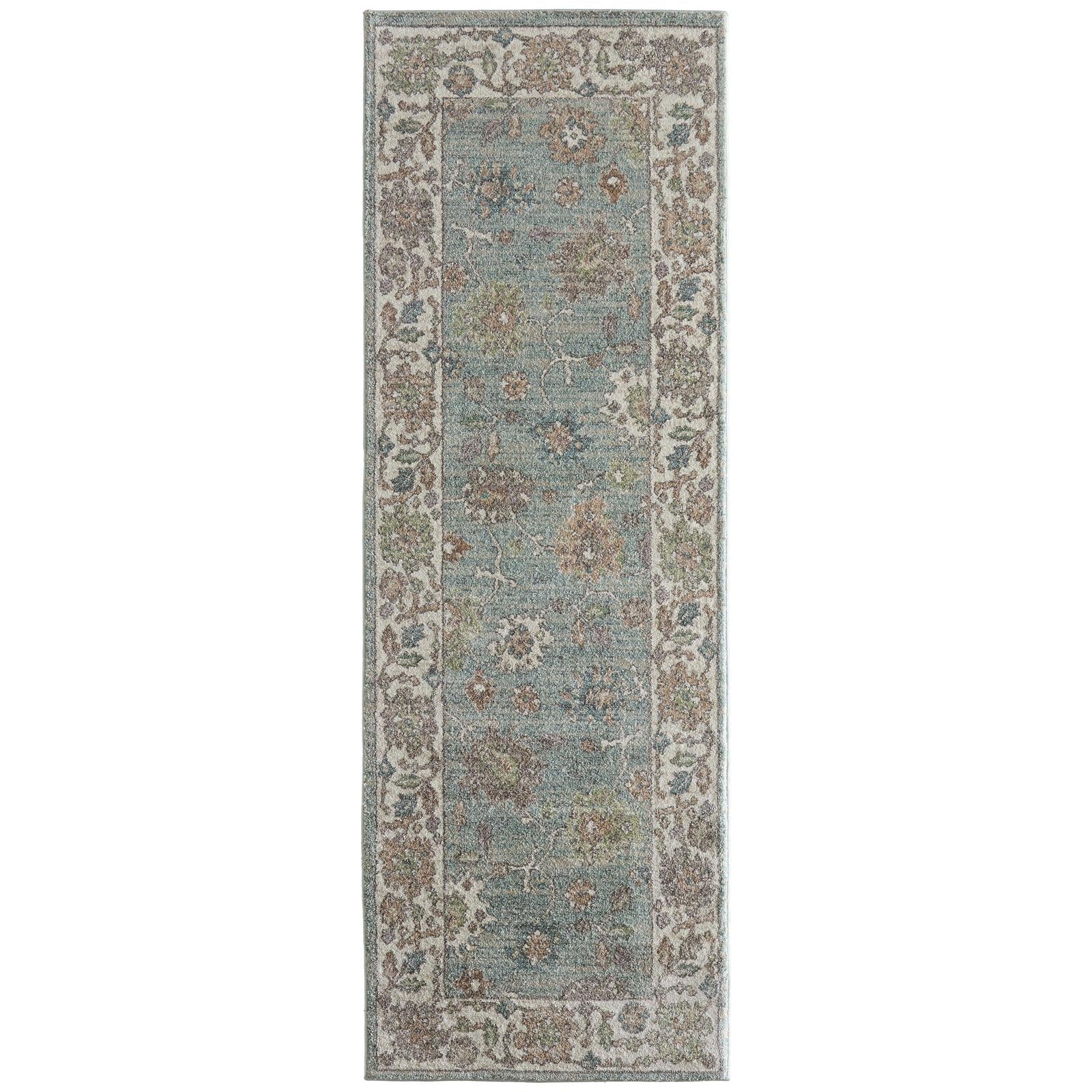 Feizy Dartmouth 39QNF Transitional Floral & Botanical Rug in Blue/Ivory/Brown